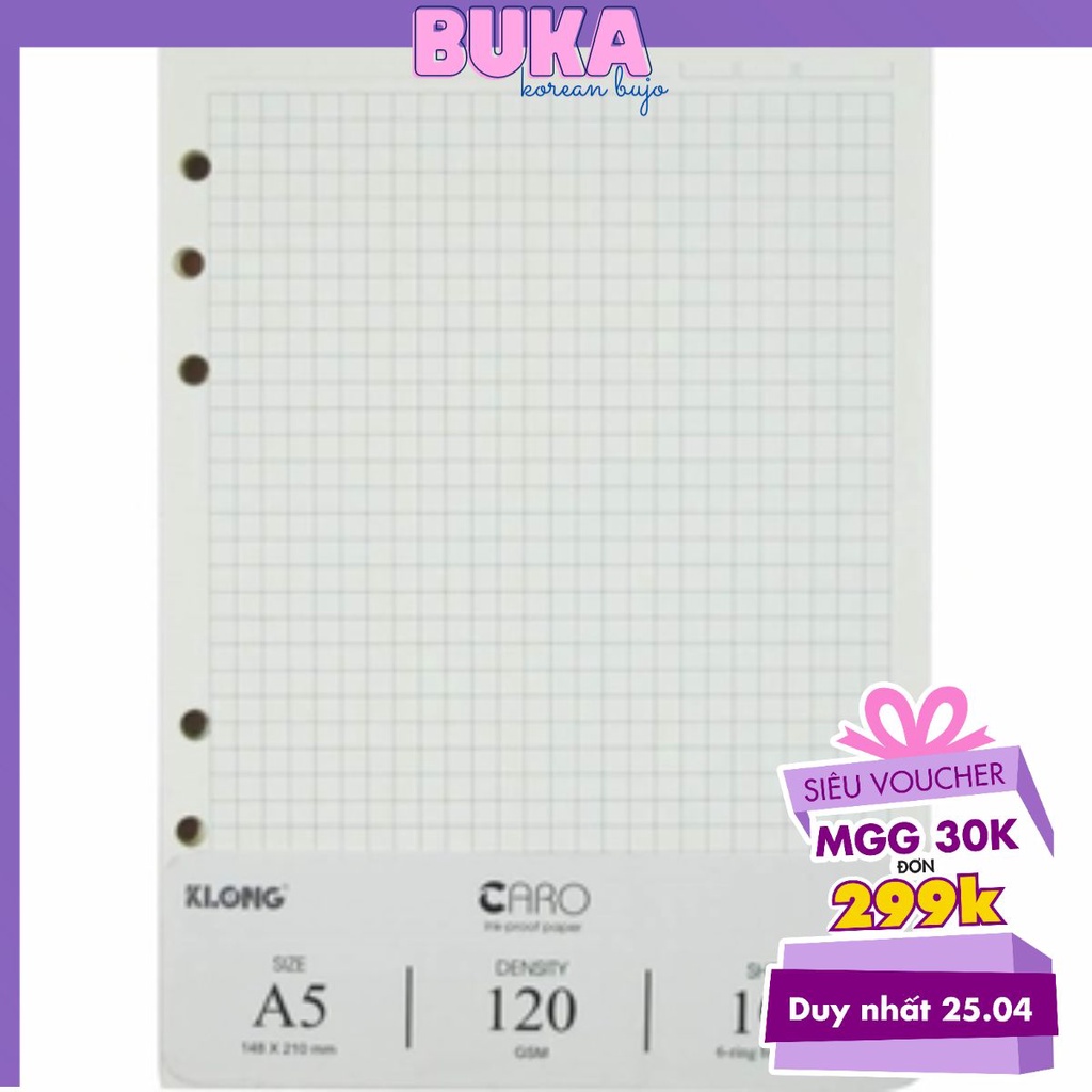 Ruột giấy refill sổ còng A5 6 còng GRID - 100 tờ KLong  MS: 996