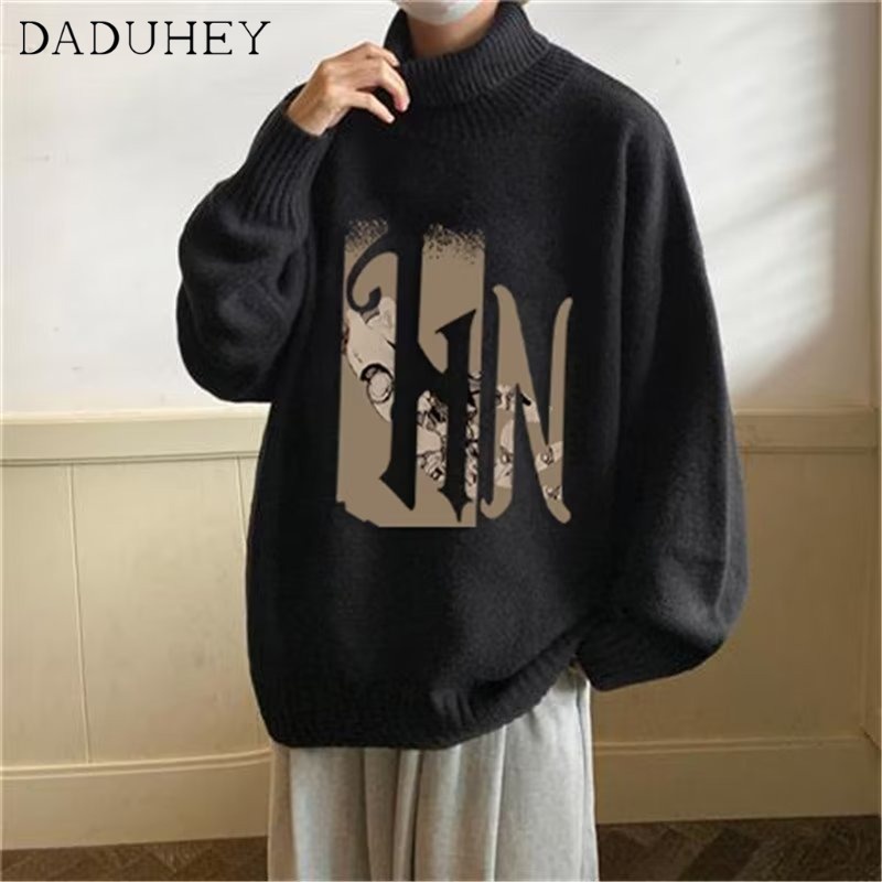 DaDuHey Men's Korean-Style Fashionable Loose Japanese Style Knitwear Ins Autumn Fashionable Printed Sweater