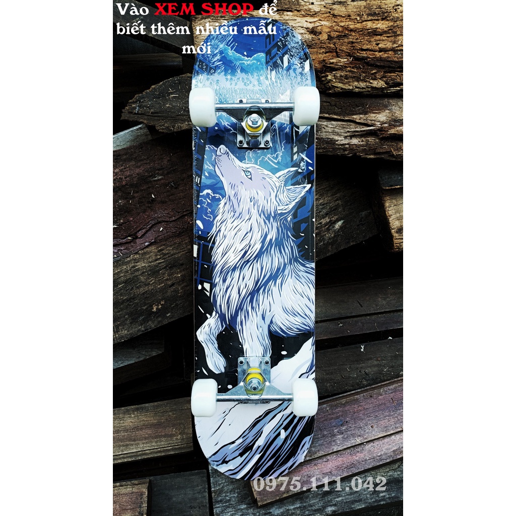 Ván Trượt Skateboard - Bánh Phát Sáng, Mặt Nhám Cao Cấp Gỗ Phong Ép 7 Lớp