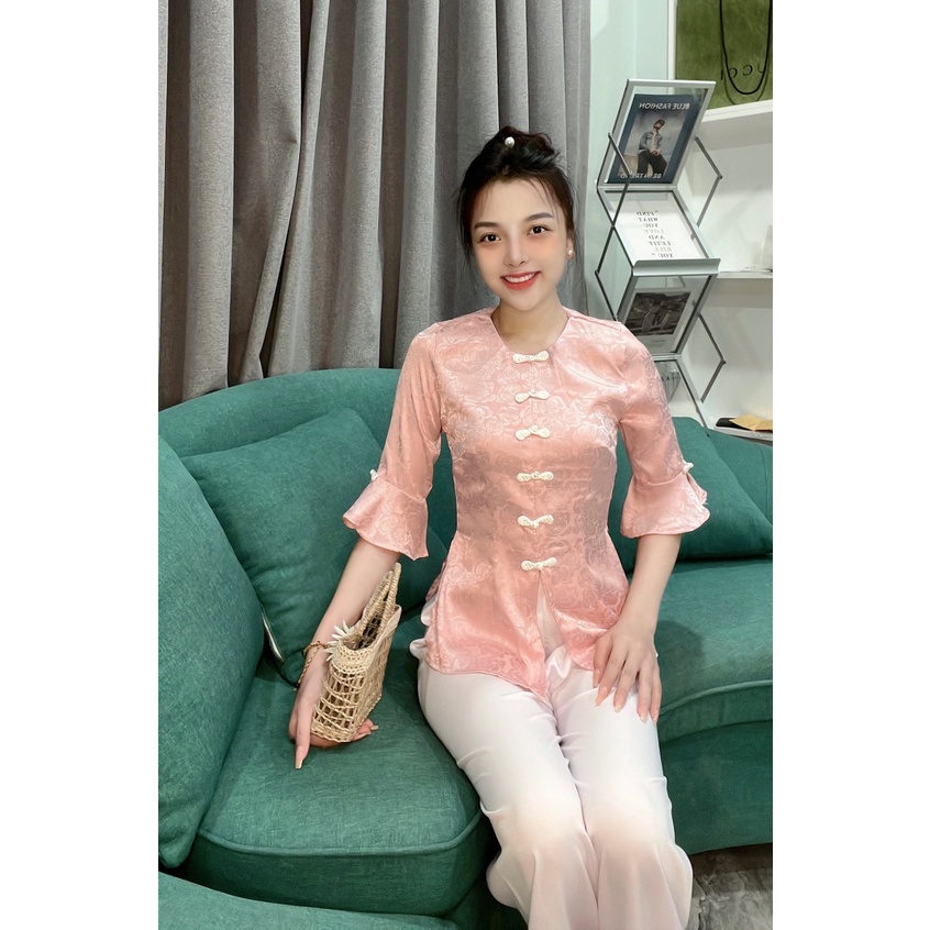 ÁO BÀ BA LỤA GẤM TAY XÒE