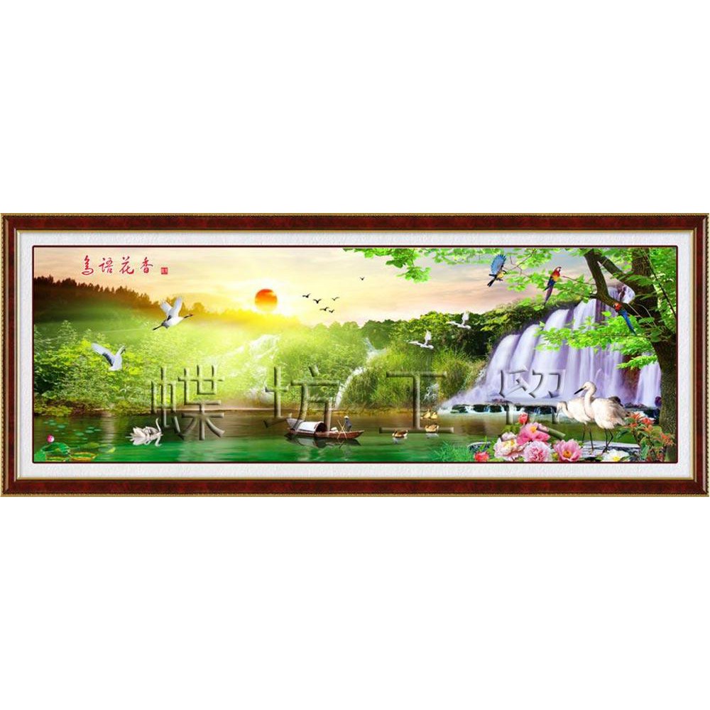 Tranh thêu chữ thập Chim Hót Hoa Thơm Tỏa Hương A203 (TRANH TỰ THÊU) KT:197X70CM