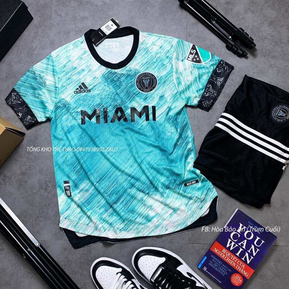 Set Bộ Thể Thao Nam Quần Áo Đá Banh Inter Miami Màu Xanh mùa giải 2021/22 - Chuẩn Mẫu Thi Đấu - Vải Polyester Gai Thái *