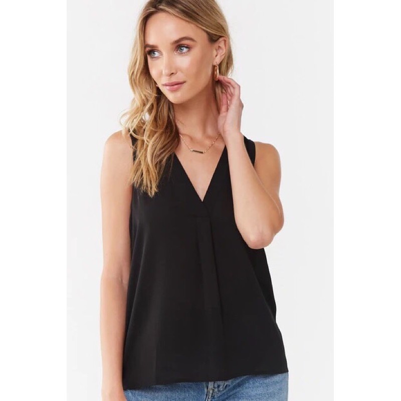 Áo voan cổ V F21 vnxk tặng kèm cúc bấm