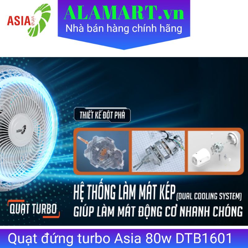 Quạt đứng turbo Asia DTB1601 80W mát xa động cơ vận hành êm