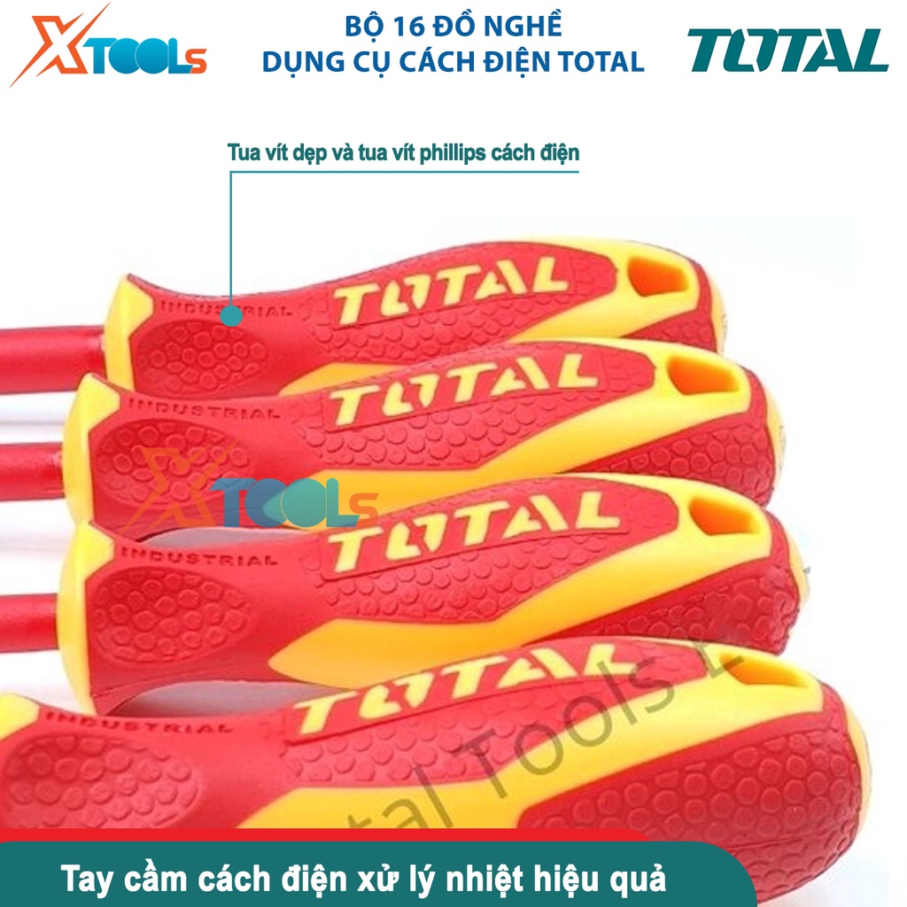 Bộ 16 công cụ dụng cụ cách điện TOTAL THKITH1601, bộ 16 chi tiết cách điện có chứng nhận 1000V, VDE/GS-CHÍNH HÃNG-XTOOLS