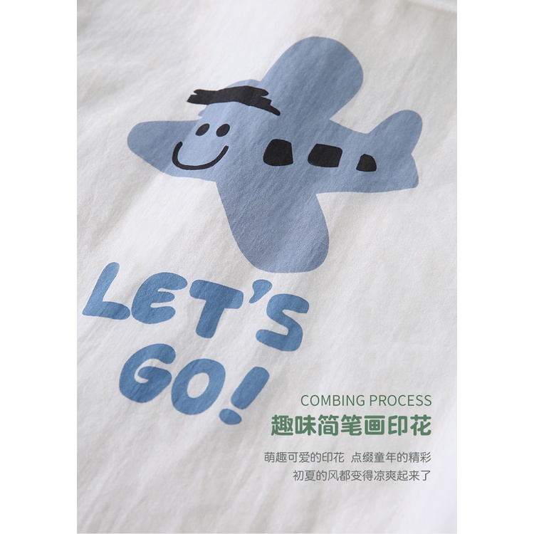 Bộ Áo Sơ Mi Cotton Ngắn Tay + Quần Short Mỏng In Họa Tiết Hoạt Hình Phong Cách Nhật Hàn Thời Trang Mùa Hè Cho Bé Trai