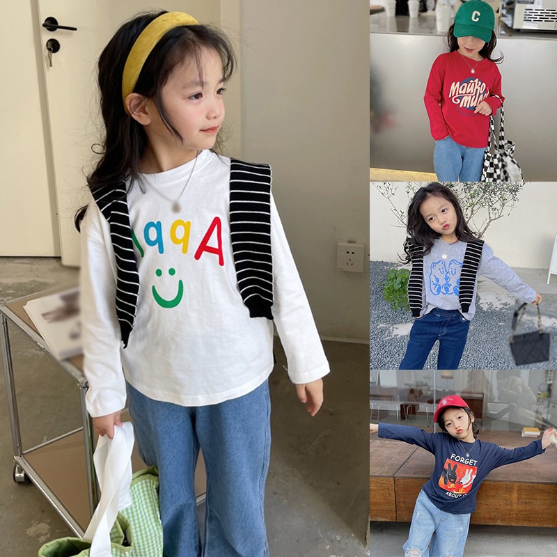 Tops Korean Children's Long-sleeved T-shirt Cartoon Print Blouse Comfortable Bottoming Shirt Thin Section Tops