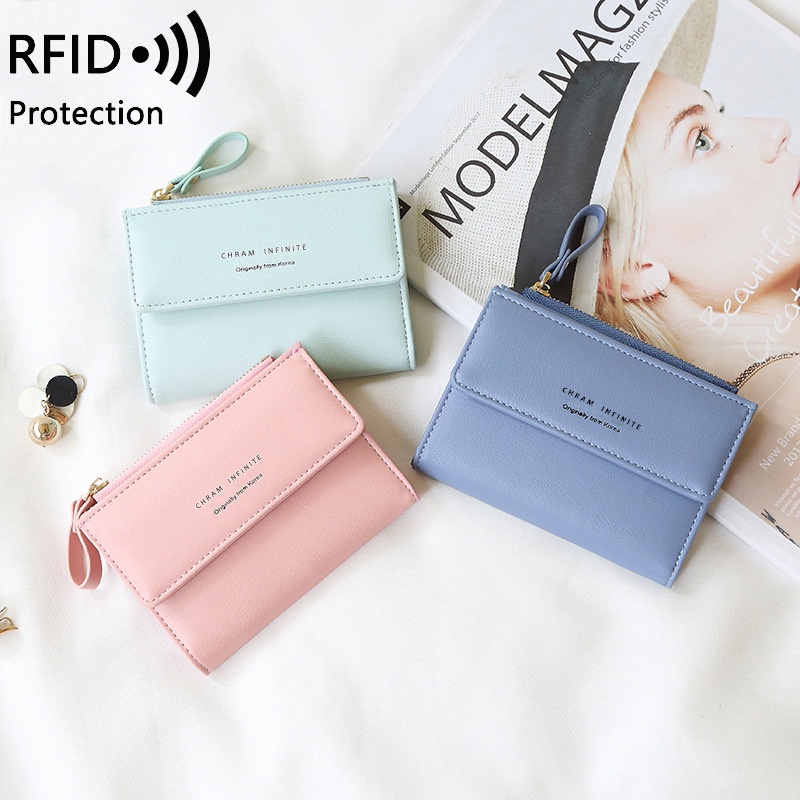 Ví Ngắn Gập Đôi Có Ngăn Đựng Thẻ RFID Mẫu Mới 2022 Cho Nữ