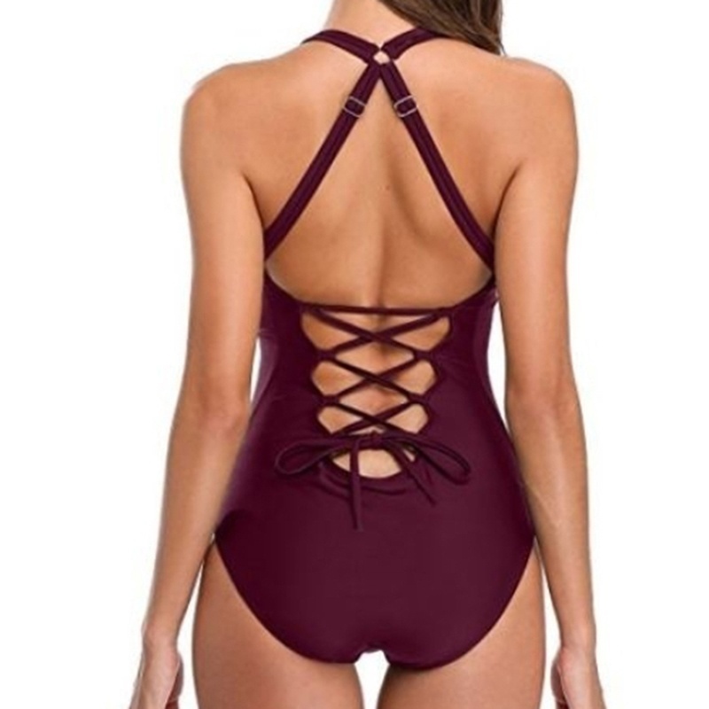 Sexy Women One-Piece Braided Bikini Bandage Swimsuit Bathing Deep V-neck Swimwear Beach Jumpsuit