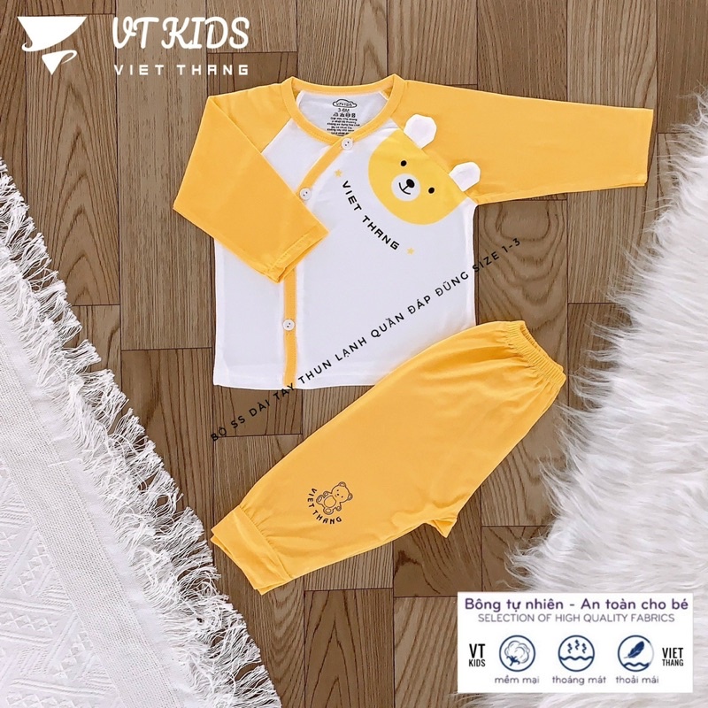 Bộ dài tay cho bé vải thun lạnh mềm mướt hình gấu siêu xinh - đồ sơ sinh - áo cài chéo quần đáp đũng