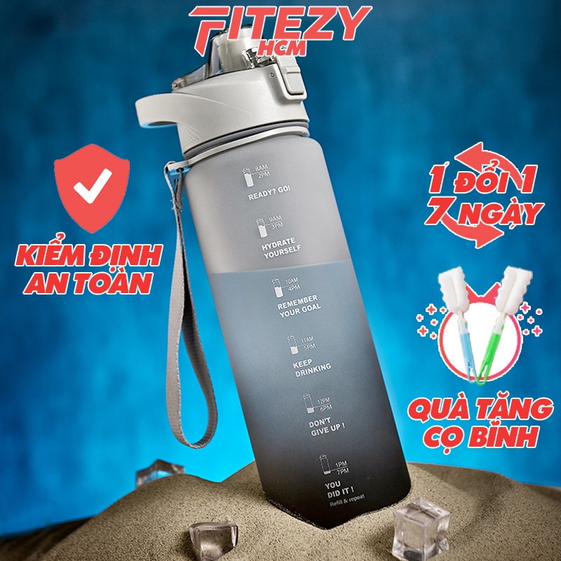 Bình đựng nước thể thao tập gym 1 lít có vạch nhắc giờ uống nước FITEZY HCM