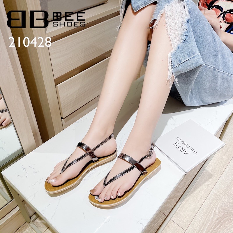 BEESHOES - SANDAL NỮ MŨI TRÒN XỎ NGÓN TRƠN - SANDAL NỮ MŨI TRÒN XỎ NGÓN TRƠN ĐẾ BỆT SẴN MÀU ĐEN - CHÌ - HỒNG 210428