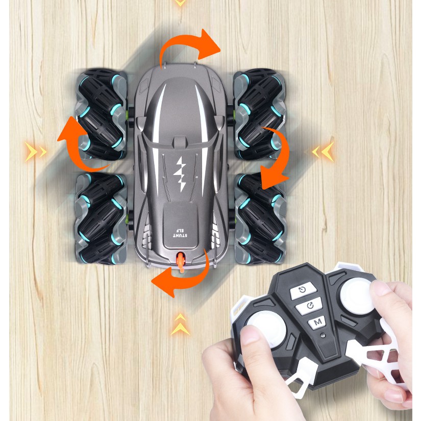 Xe ô tô điều khiển đồ chơi trẻ em nhào lộn xoay 360 điều khiển từ xa sóng 2.4G độ sử dụng pin sạc