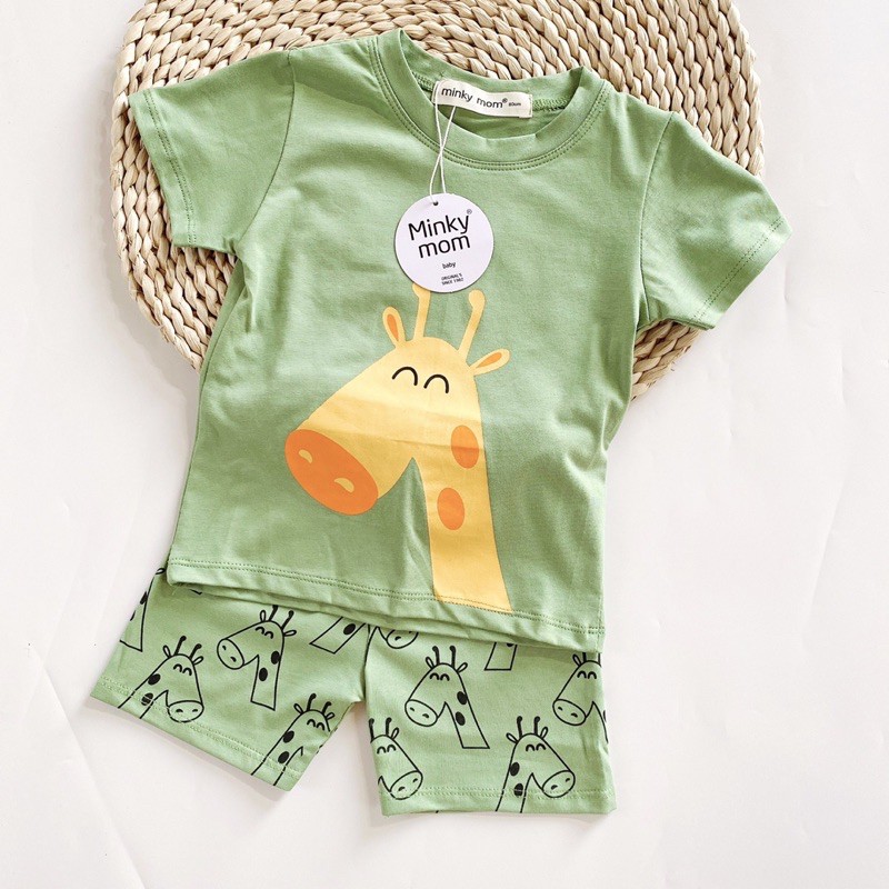 BỘ COTTON IN LỤA MINKYMOM TAY NGẮN QUẦN ĐÙI CHO BÉ HÌNH THÚ SIÊU CƯNG