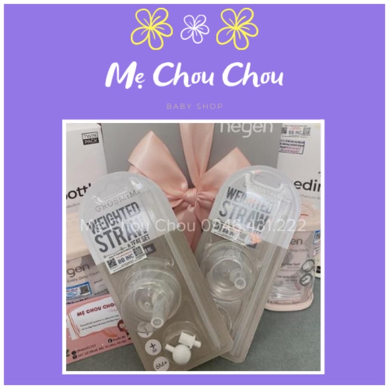 Núm tập uống, Ống hút và Quả tạ Grosmimi Weighted Straw & Teat Set