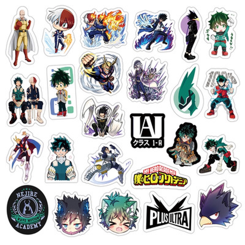 Set 50/10 miếng dán trang trí laptop hình nhân vật hoạt hình My Hero Academia