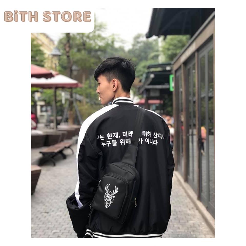 [Hình Thật] Áo Khoác Dù 2 Lớp Nam Nữ Bomber Chữ Hàn Quốc Đen Phối Trắng, Khoác Nhẹ Thu Đông, Khoác Nắng