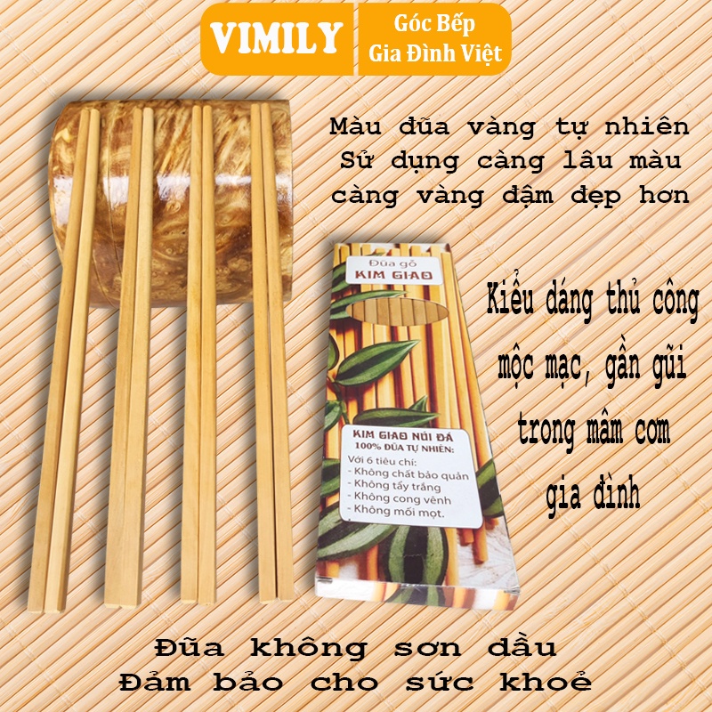 Đũa gỗ Kim Giao cao cấp ăn cơm kháng khuẩn chịu nhiệt hộp tròn vuông VIMILY 10 đôi