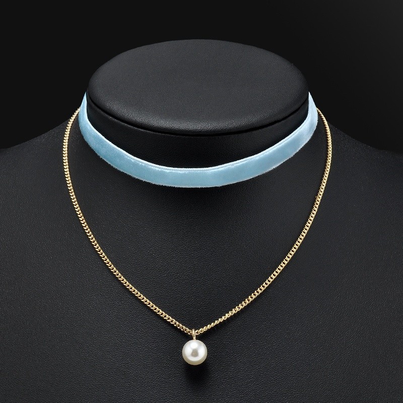 Vòng Cổ Choker Dây Nhung Đính Ngọc Trai Nhân Tạo Phong Cách Retro