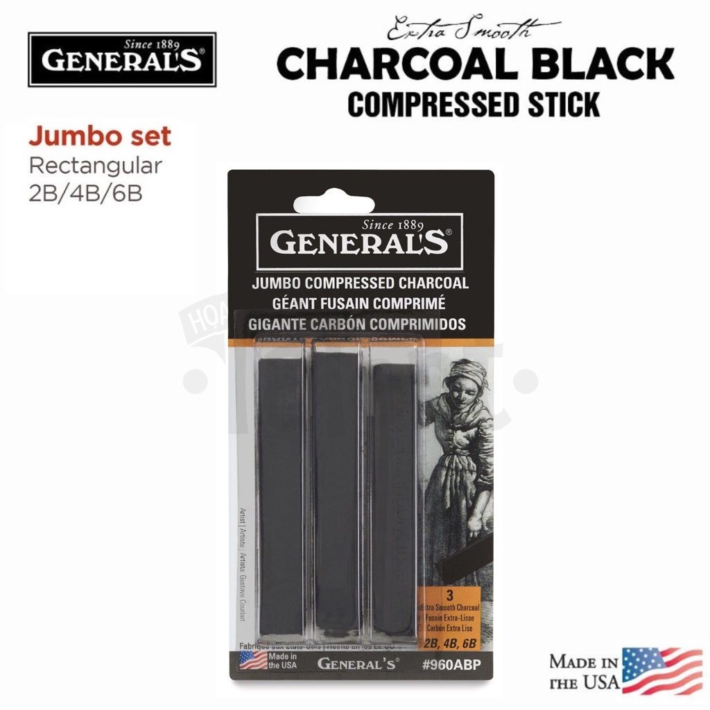 - Chì than nén thỏi (Compressed Charcoal) GENERAL'S - Bộ Jumbo