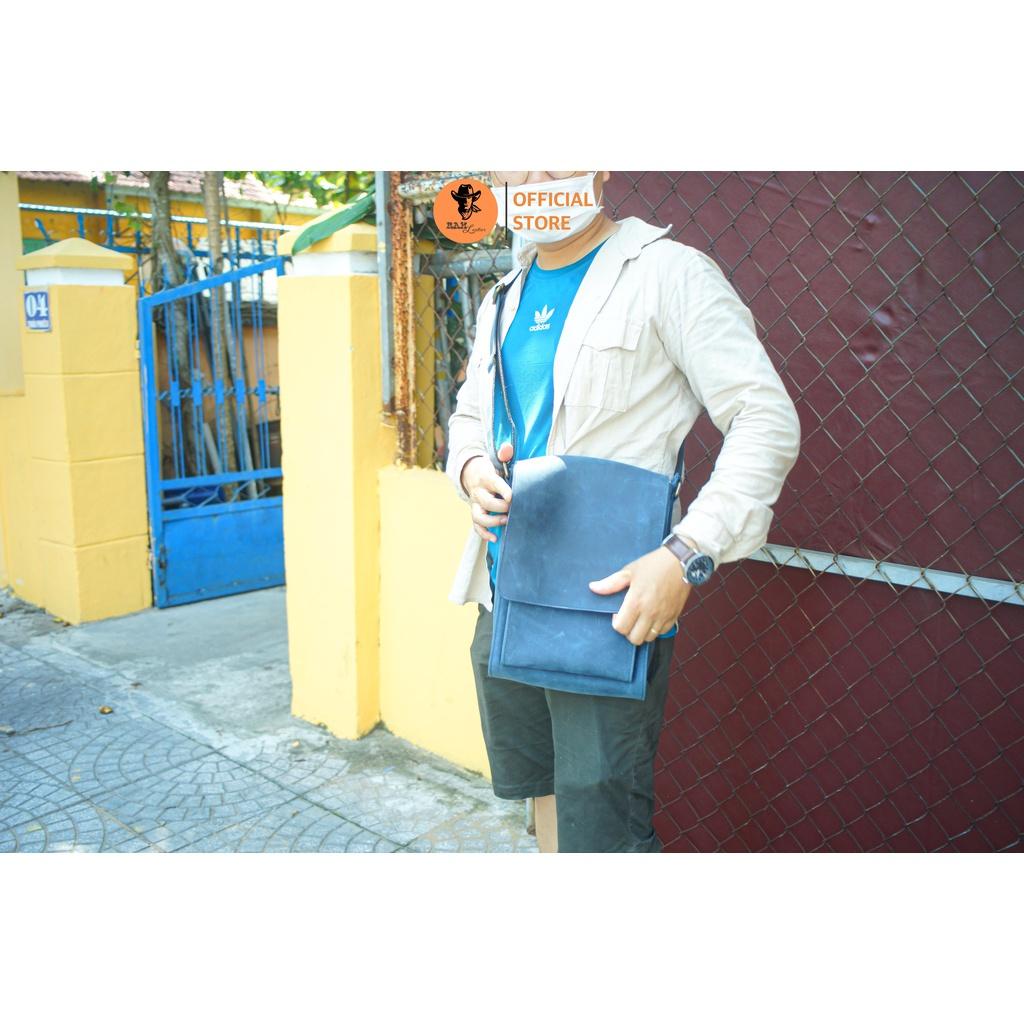 Túi đeo chéo da bò màu xanh rêu - RAM Leather