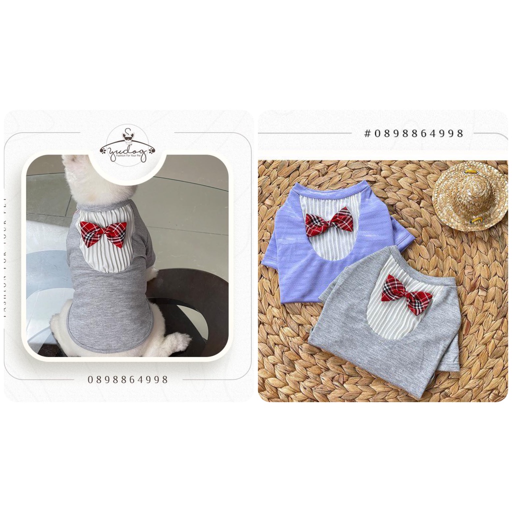 Áo thun có tay dập ly kèm nơ cho thú cưng yudog