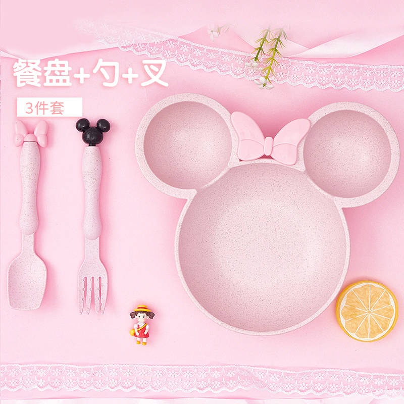 Bát / Muỗng / Nĩa / Bộ Đồ Ăn Bằng Lúa Mì Chống Rơi Hình Hoạt Hình Dành Cho Trẻ Em Mẫu Giáo - Tập Ăn