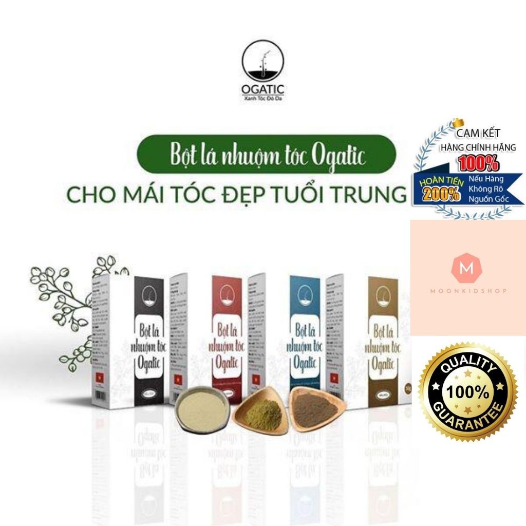 Thuốc Nhuộm Tóc OGaTics tùy chọn màu Bột Lá Nhuộm Tóc Ogatics ComBo 2 +Tặng 5 Gói Lá Thơm Gội Đầu