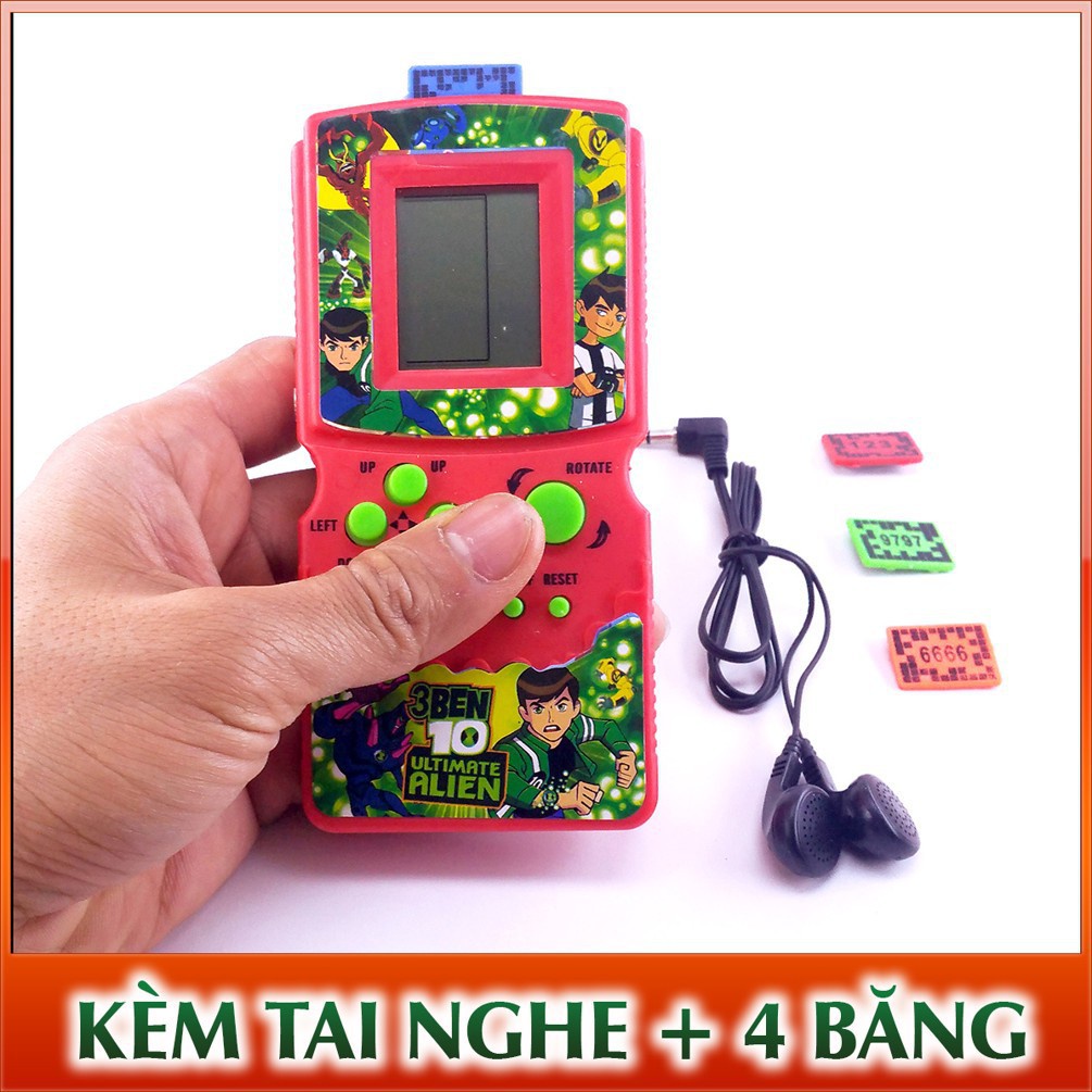 máy chơi game 4 nút cầm tay Ben 10 + 4 thẻ kèm tai nghe