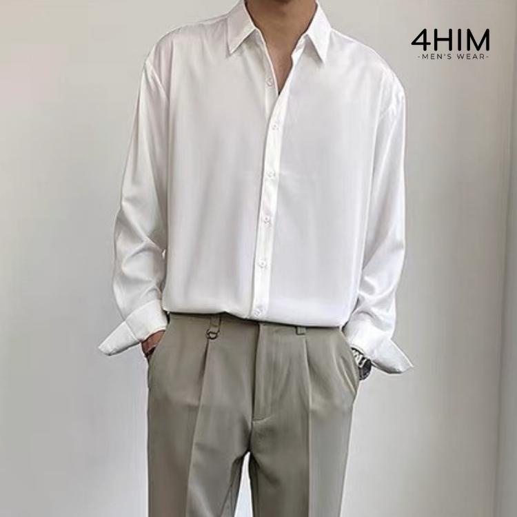 Áo sơ mi nam nữ dài tay Unisex Basic trơn màu trắng và đen Chất cotton lụa mịn mát 4HIm