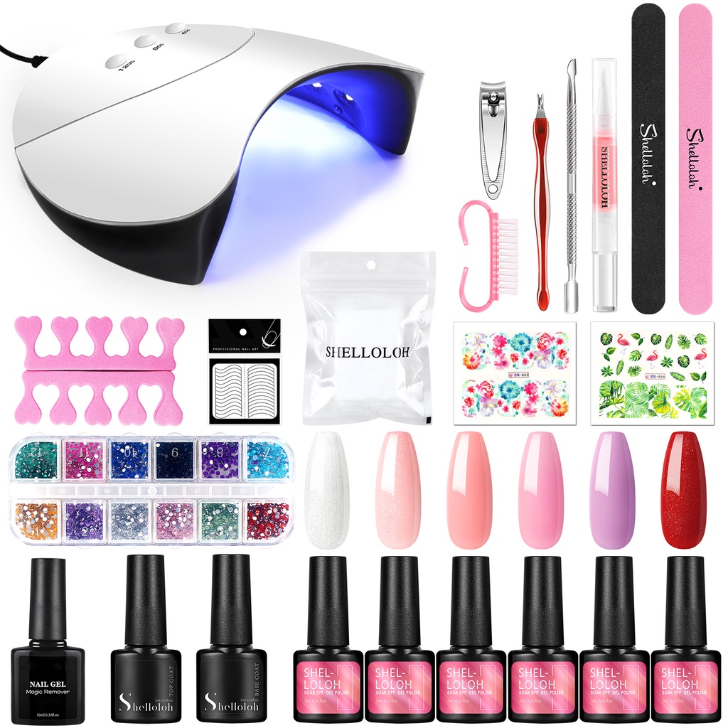 Bộ gel sơn móng tay có đèn hong khô móng 36w và phụ kiện làm móng đa năng 7ml