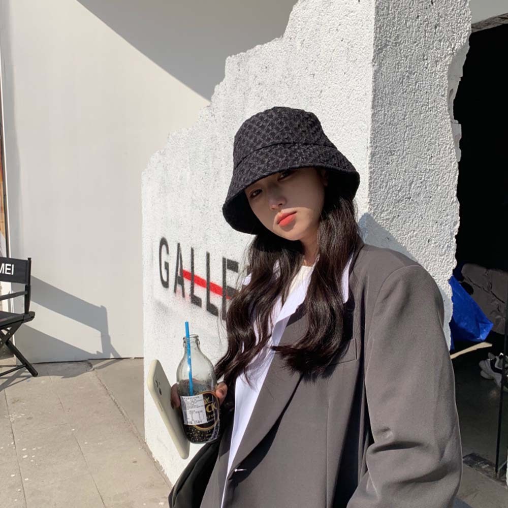 Nón bucket tai bèo phối gấm 2 màu trắng/đen style Hàn Quốc