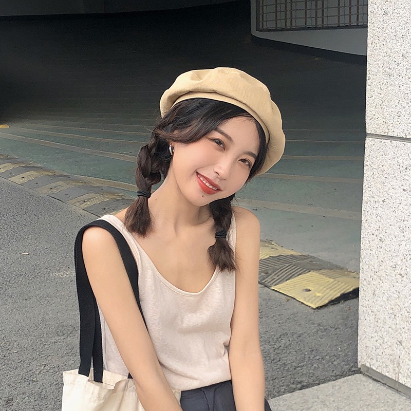 Mũ Beret Mỏng Thoáng Khí Màu Sắc Đơn Giản Phong Cách Hàn Quốc
