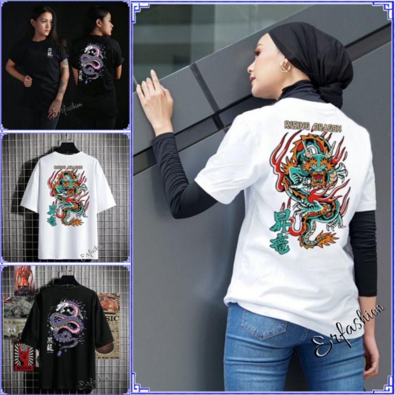 Erfashion - Áo Thun Oversize Rồng | Áo Sơ Mi Phân Phối Cotton Cao Cấp | Áo Thun Dáng Rộng Thời Trang Cá Tính Cho Nam Nữ | Áo Thun In Hình Rồng Phong Cách Nhật Bản Cá Tính