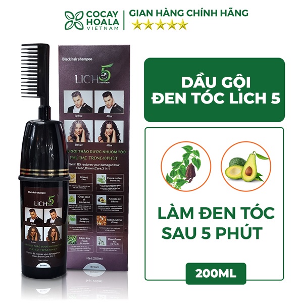 Dầu Gội Lich5 - Thảo Dược Đen Tóc Cocayhoala làm đen tóc trong 5 phút - chai 200ml