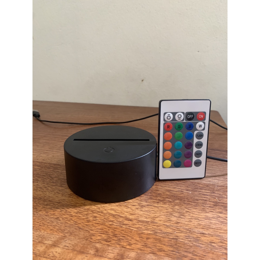Bộ Đế Đèn Ngủ Led 3D nháy sáng 16 màu đầy đủ đế điều khiển Remote dây cáp Màu Đen