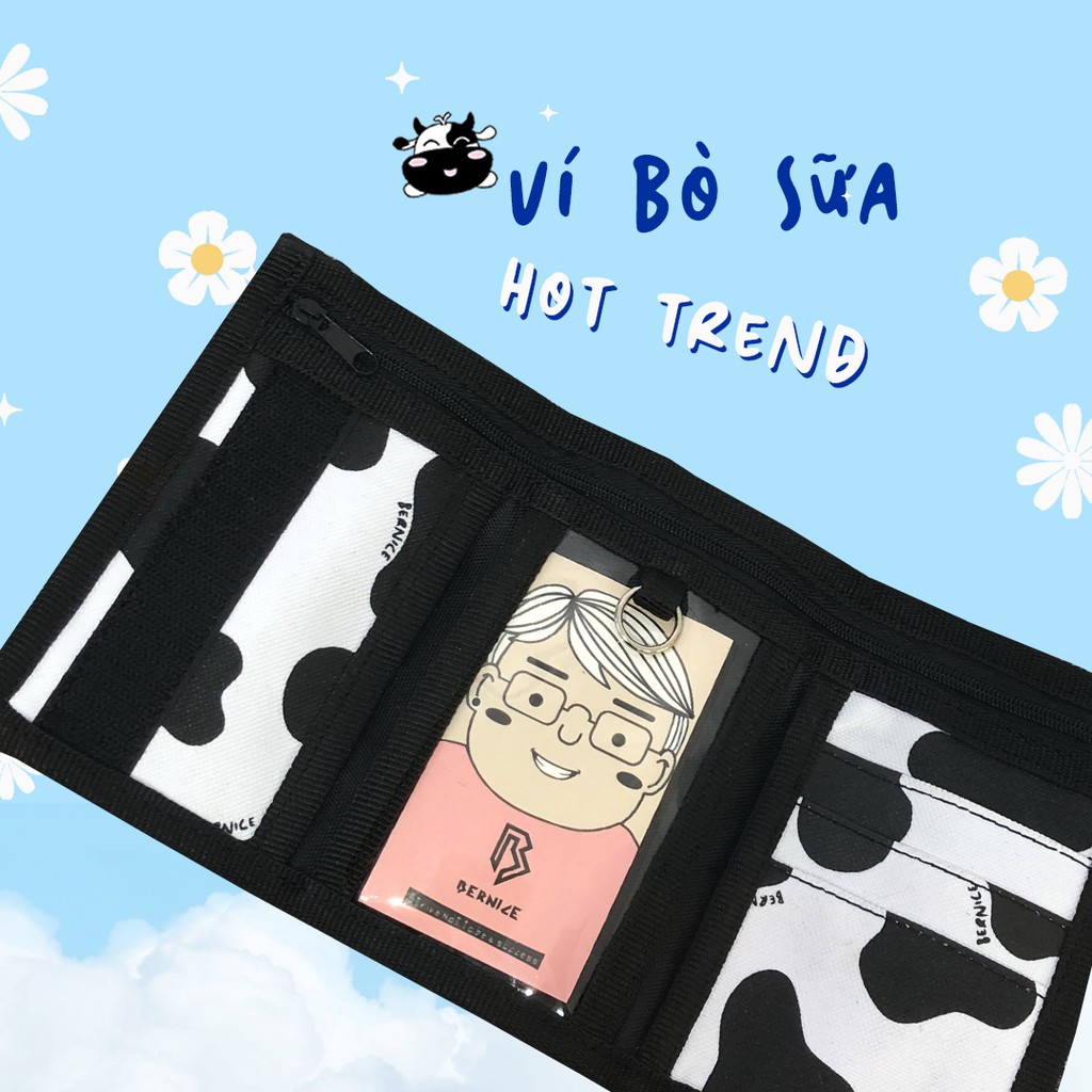 Ví bóp ngắn cầm tay hình bò sữa Bernice siêu xịn - màu trắng đen