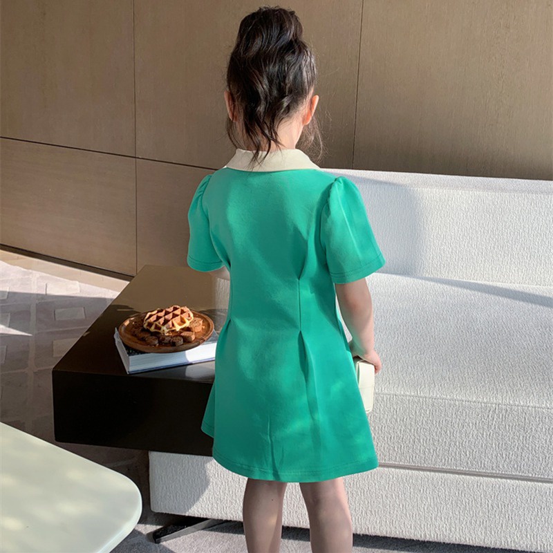 Đầm Công Chúa Mùa Hè Tay Ngắn Cổ Búp Bê Màu Trơn Kiểu Hàn Quốc Se7en Cho Bé Gái