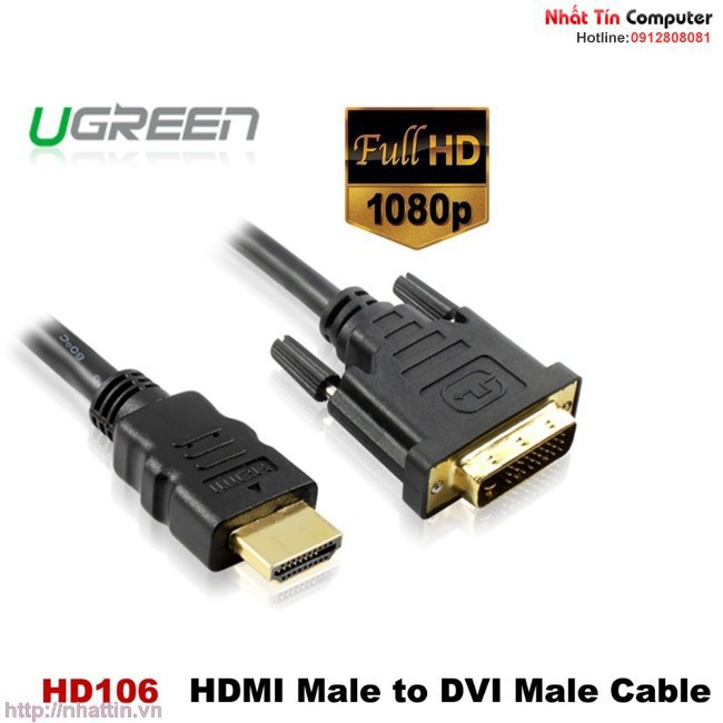Cáp HDMI to DVI 24+1 dài 2m cao cấp Ugreen 10135