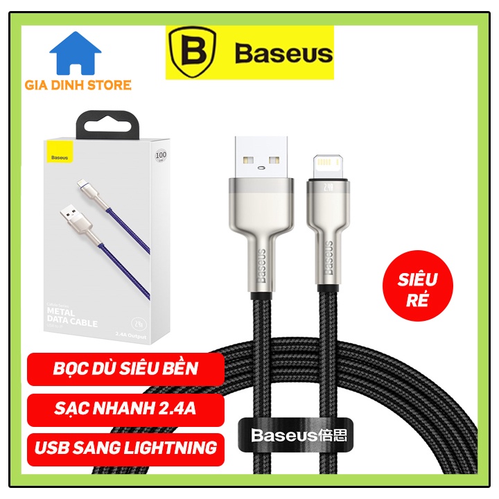 Cáp sạc nhanh iphone Baseus 1M - 2.4A, cổng USB sang Lightning, bọc dù siêu bền, lỗi 1 đổi 1
