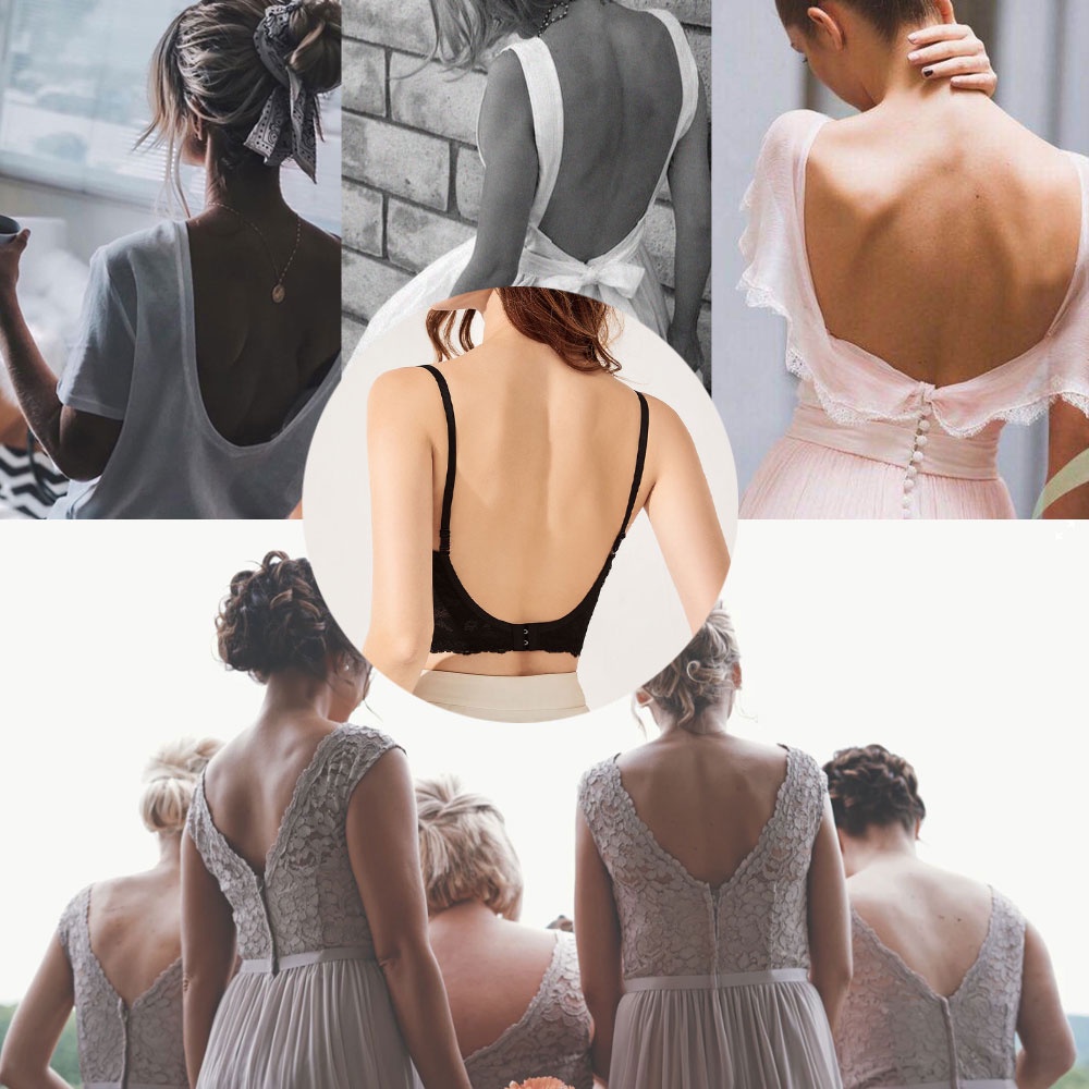 Áo Lót Ren Không Đường May Lưng Thấp Nâng Ngực Gợi Cảm Cho Nữ