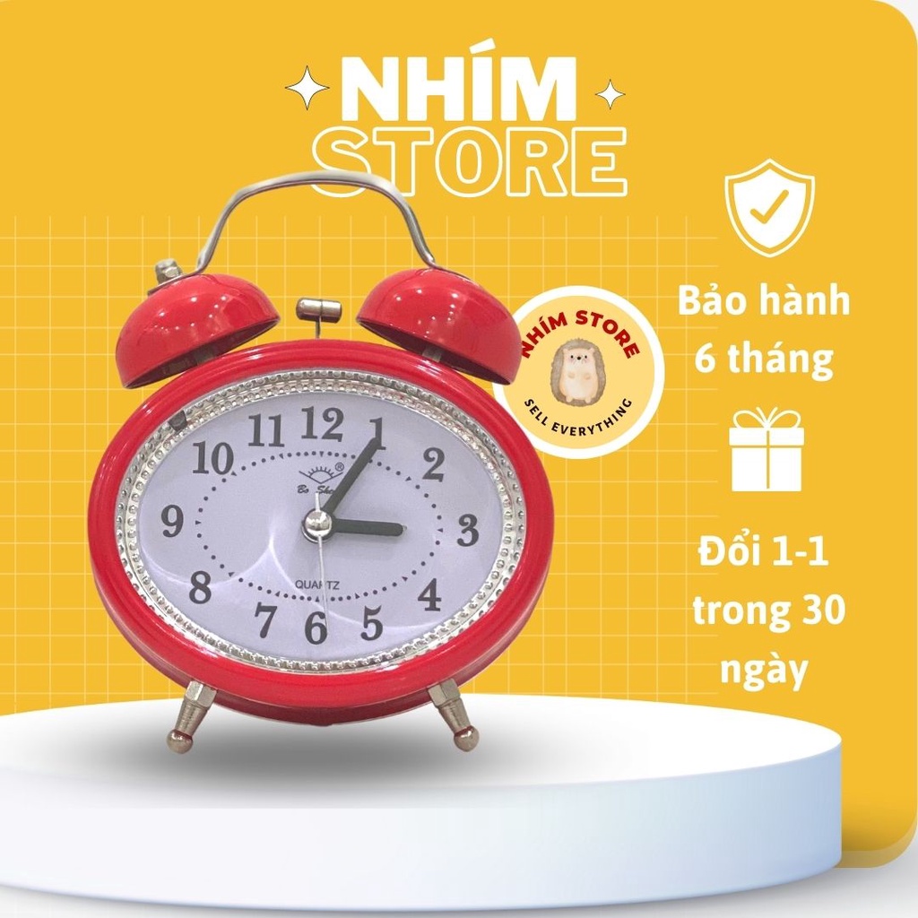 Đồng hồ báo thức để bàn, decor bàn học hình elip cổ điển bằng sắt - Đồng hồ Báo thức Nhím Store chuông kêu to giá rẻ