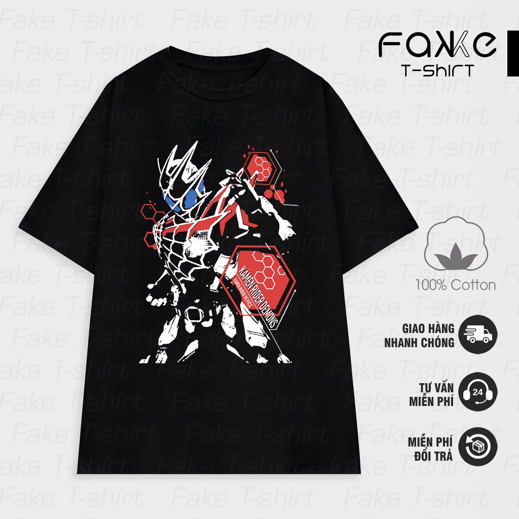 Áo thun Unisex Kamen Rider REVICE Demons Oversized 100% Cotton (Black) ngắn tay