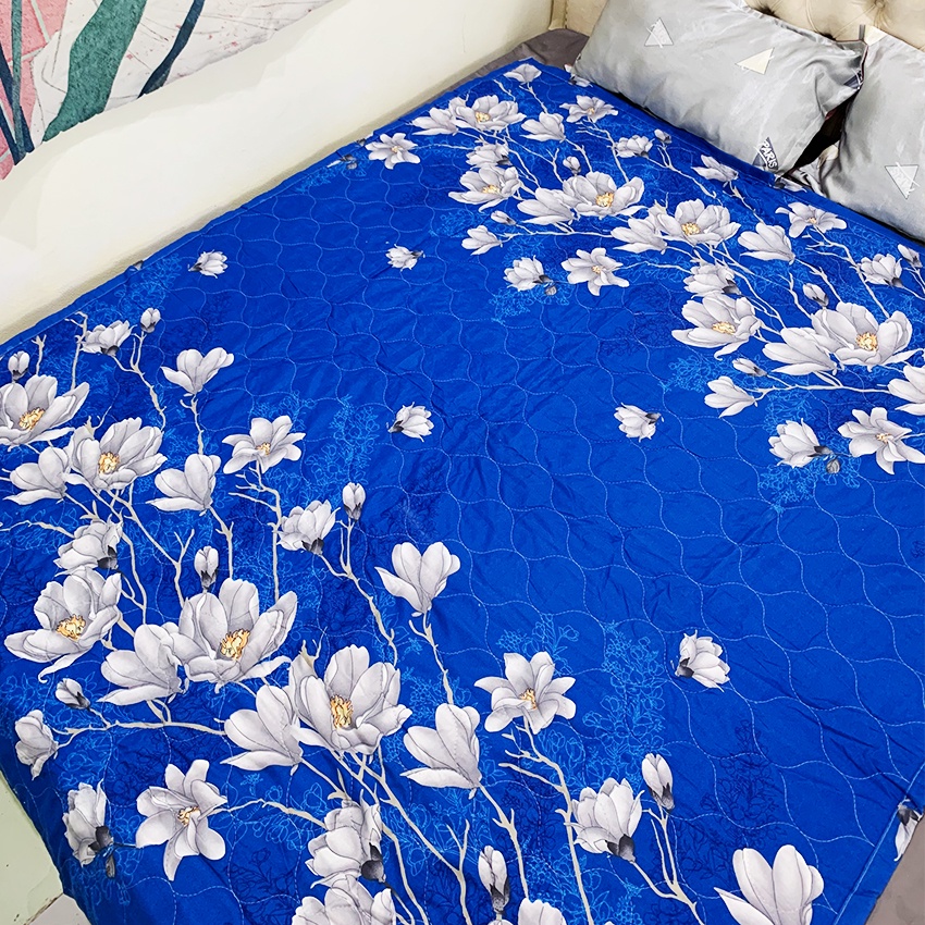 Chăn hè Cotton Poly trần bông 3 lớp hình Lan xanh siêu nhẹ thấm hút mồ hôi tốt kích thước 1m7x2m - CH10