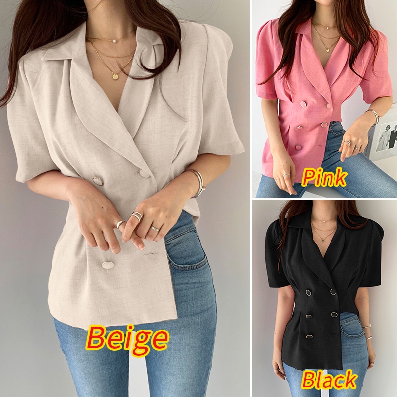 Áo sơ mi ZANZEA tay ngắn phồng phong cách Hàn Quốc thời trang cho nữ
