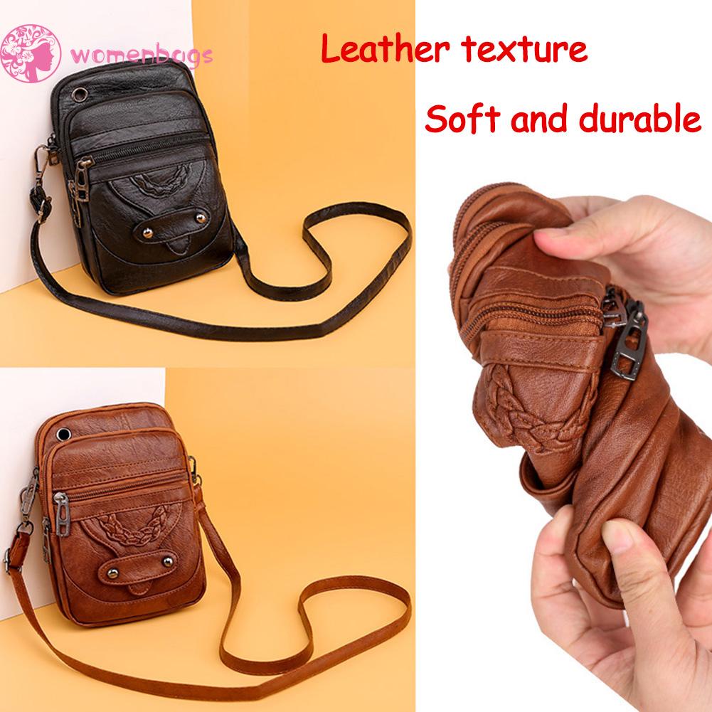 Túi đeo chéo nhỏ bằng da PU mềm màu trơn có khóa kéo thời trang dành cho nữ