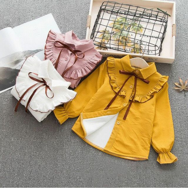 Sơ mi cổ bèo công chúa lót nỉ ấm cho bé gái