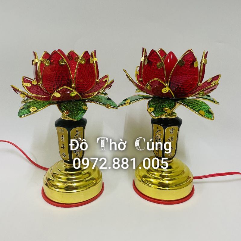 Đèn thờ hoa sen cánh nhựa 1 bông thấp