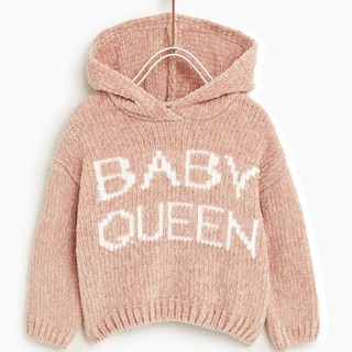  [ZARA XUẤT XỊN] Áo hoodie nhung tăm Zara hồng cho bé gái
