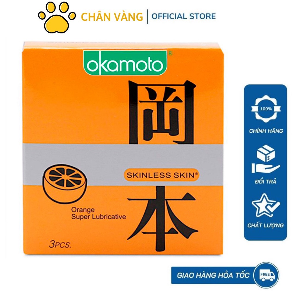 Combo 2 Hộp Bao Cao Su Okamoto Skinless Skin Orange Lubricated Hương Cam Hộp 10 Cái